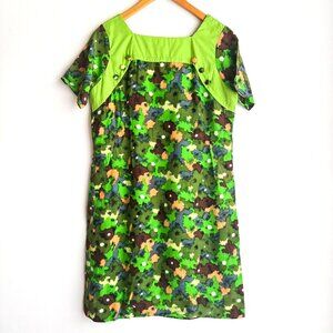 Vintage 50s 60s Green Abstract Print Short Sheath Dress M